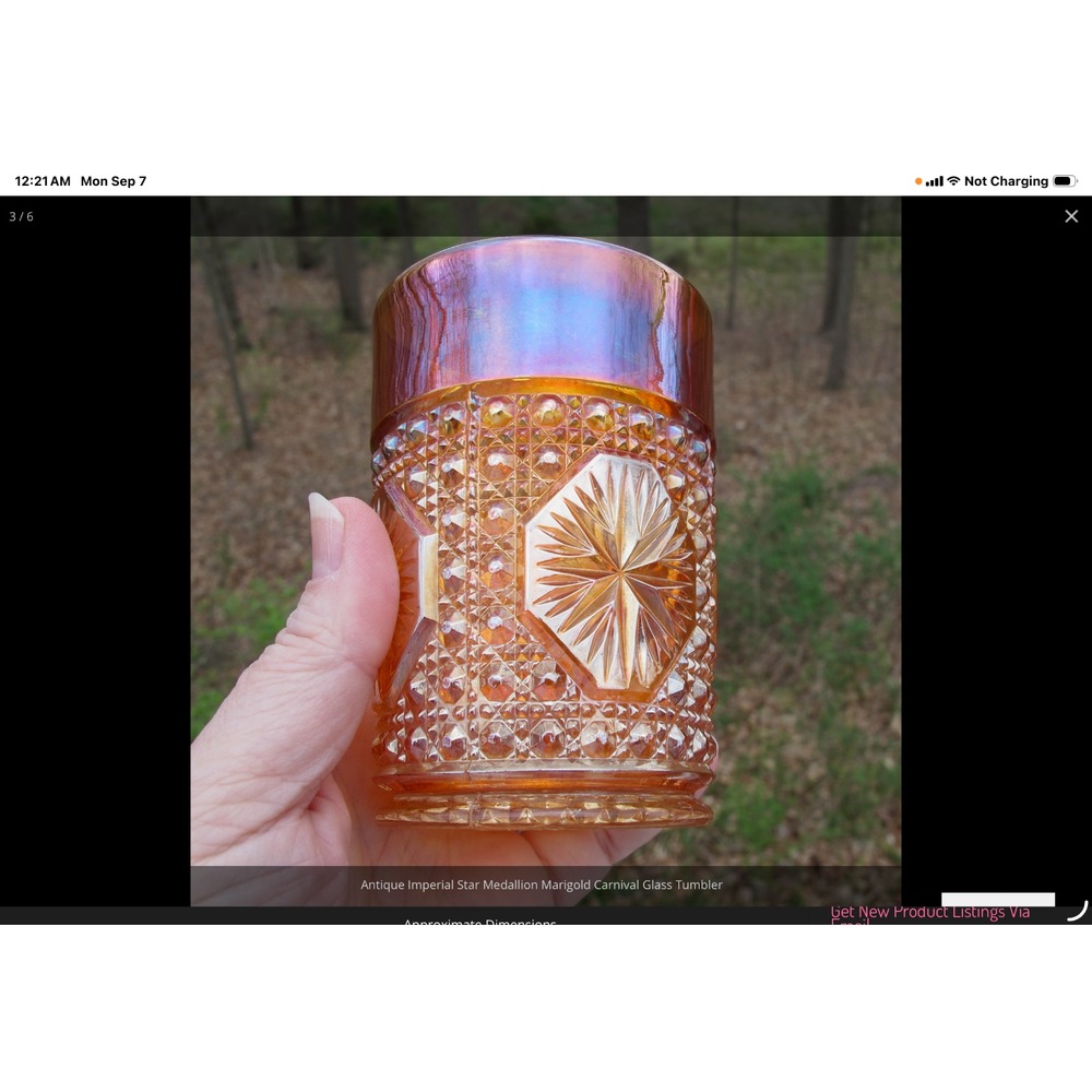 Antique Vintage Imperial Star Medallion Marigold Carnival Glass Tumbler